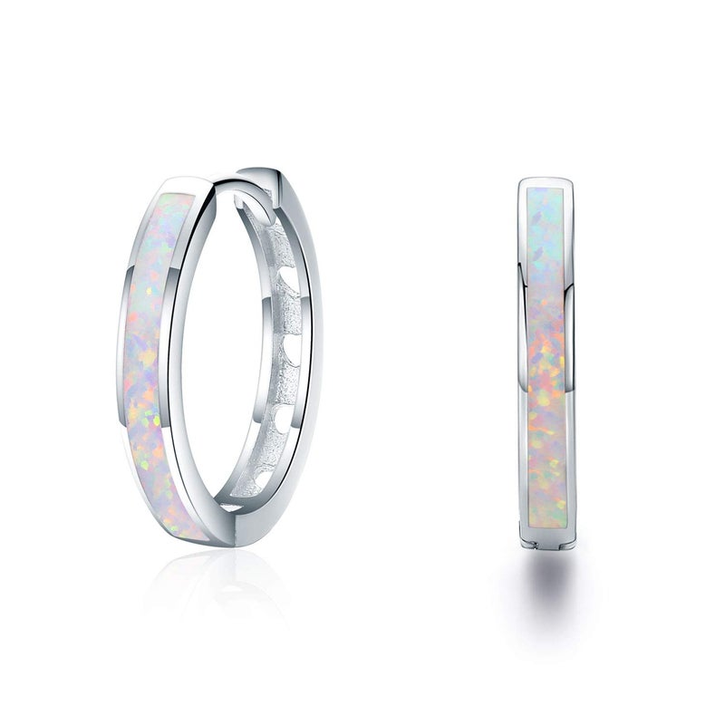 CUOKA MIRACLE Hoop Earrings for Women Hinged Huggie Earrings Simulated Opal Earrings Hypoallergenic Earrings for Sensitive Ears 925 Sterling Silver Earrings for Women Jewelry for Women - Image 1